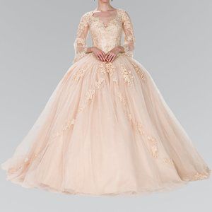 V-Neck Long Sleeve Lace Prom Dress GSGL2377